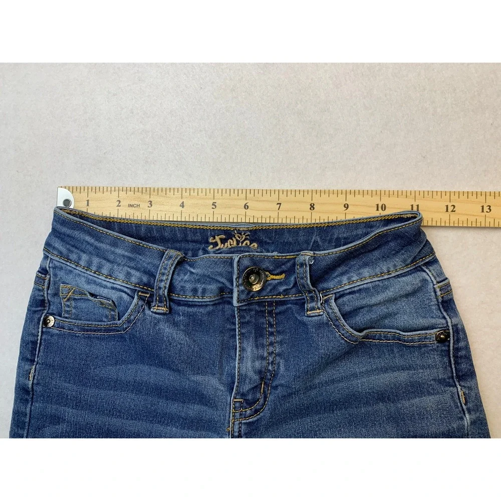 Justice Girls‎ Denim Shorts Medium Wash Raw Hem Size 12S Stretch Blue Jeans